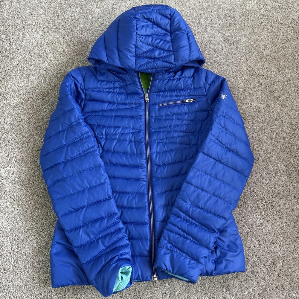 Spyder Jacket Womens Small Blue Puffer Hooded Full Zip Ski Insulated Outdoor